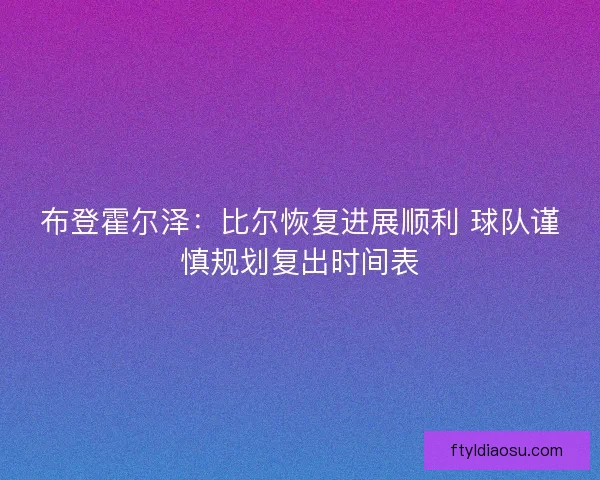 布登霍尔泽：比尔恢复进展顺利 球队谨慎规划复出时间表